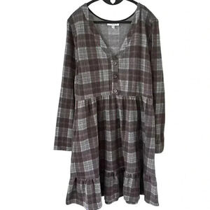 Gilli Women’s Checked Long Sleeve Casual Cozy Relaxed Fit Dark Academia Dress 1X